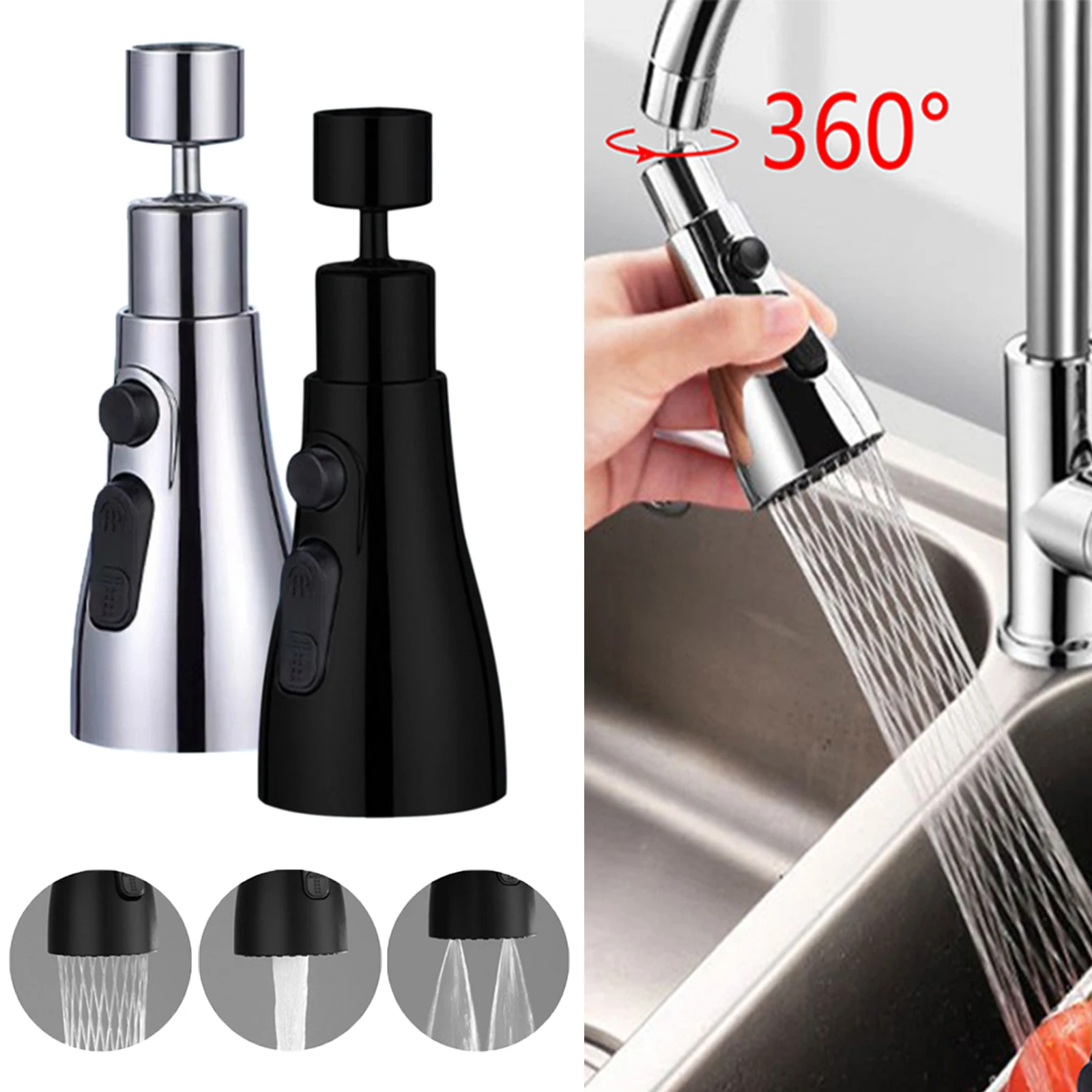 3-in-1 Kitchen Faucet Extension Kit - Universal Type - 360 Rotating - Pull-Out Style - Kitchen Faucet
