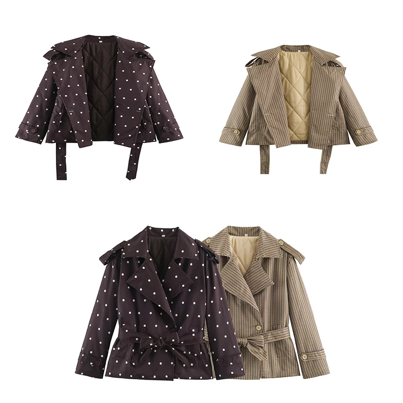 2026 Fall/Winter New Casual Fashion High Street Women's Slim Fit Plaid Polka Dot Cotton Jacket