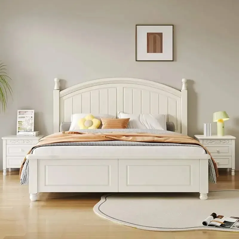 White Organizer Large Double Bed Adult Headboard Wood Platform Luxury Bed Frames Bedroom Hotel Letto Matrimoniale Furniture