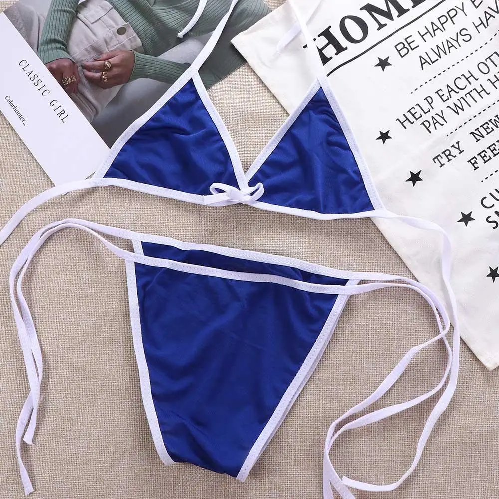 Summer Simple Female Solid Color Halter Neck Strap Cosplay Bathing Suit Swimsuit Bikini Sets Swimwear