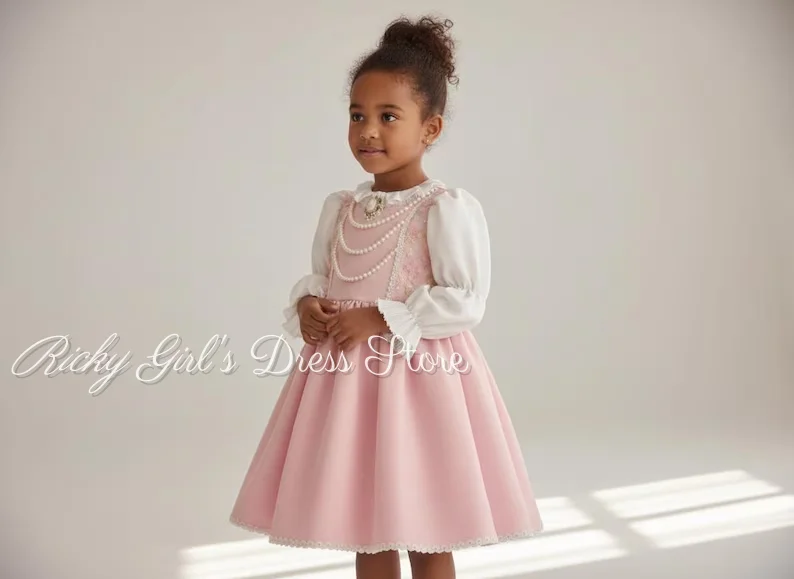 Pink Fluffy Mini Kids Pink Flower Girl Dress For Festival Celebration Birthday Party Banquet Customized Cute Wedding Party Gown