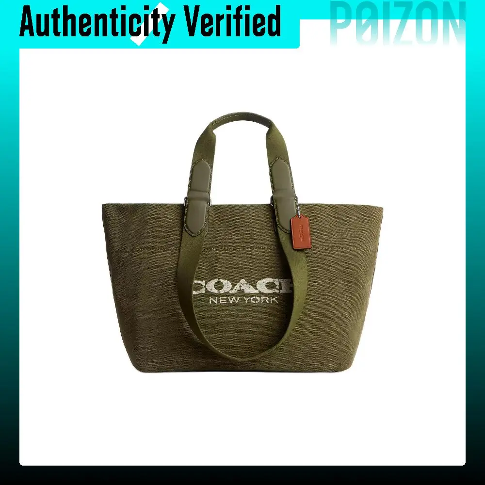COACH Cotton With Leather Handbags Large Women's Green CET46-SVOL