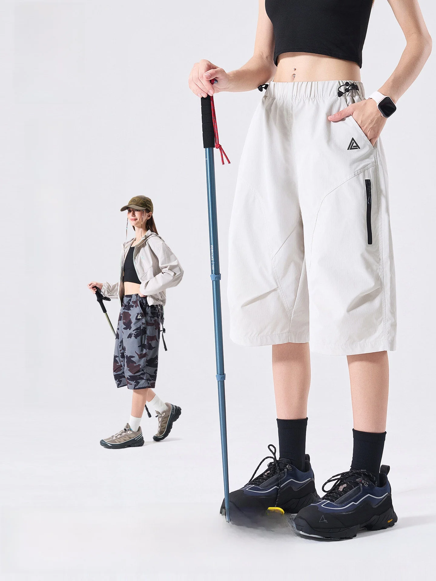 LAZY DAY Outdoor Windproof Water-resistant Seven-Foot Pants Women's Summer UV Protection Casual Loose Shorts Polyester Fiber