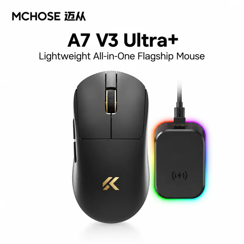Mchose A7 V3 Wireless Gaming Mouse Paw3955 Ti Sensor 50000Dpi Low Latency Nordic 54L Chip Super Glide For Pc Gamer