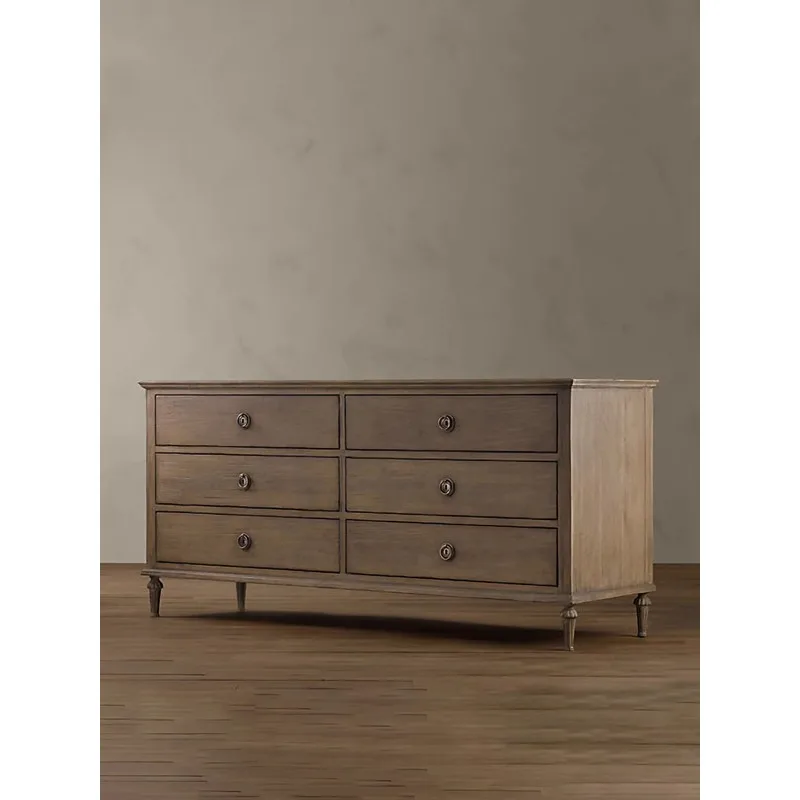American retro style solid wood storage cabinet with  six-drawers dining side locker for bedroom living room Furniture
