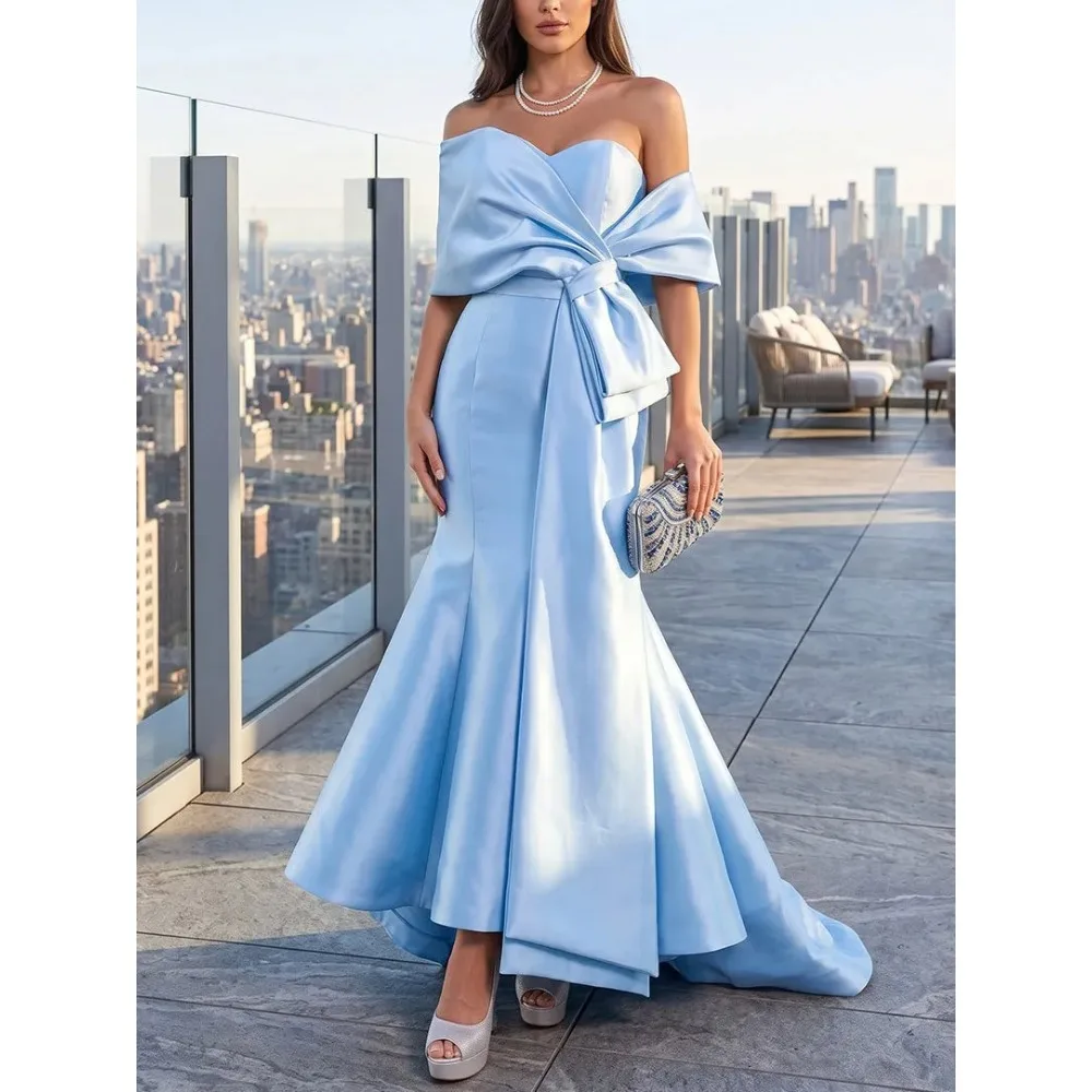 Customized Mermaid Mother of Birde Dresses 2026 Off Shoulder Bow Womens Wedding Party Attire Gowns Elegant Evening Dress