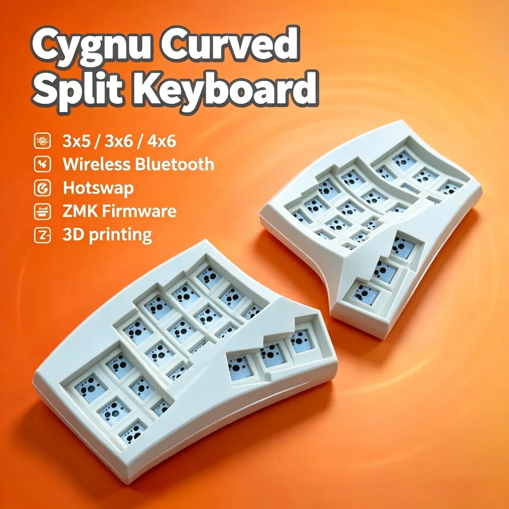 Cygnu Split Keyboard Costom Curved 3x5/3x6/4x6 Dual-mode Wireless Bluetooth Wired Hotswap ZMK Swan Gaming Keyboard Accessories