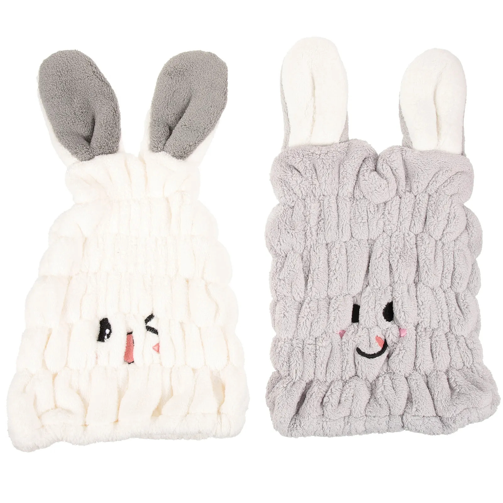 2Pcs Towel Wrap Hair Cap for Kids Rabbit Ear Style Absorbent Hair Dry Hat Coral Fleece Quick Drying Comfortable Daily Wear