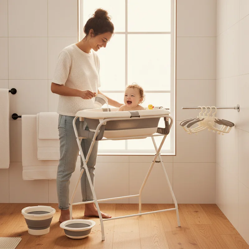 7-in-1 Premium Complete Have Temperature Infant Bathing Kit Set Baby Bathtub Rack & Ergonomic Design for Newborn Bathing Comfort