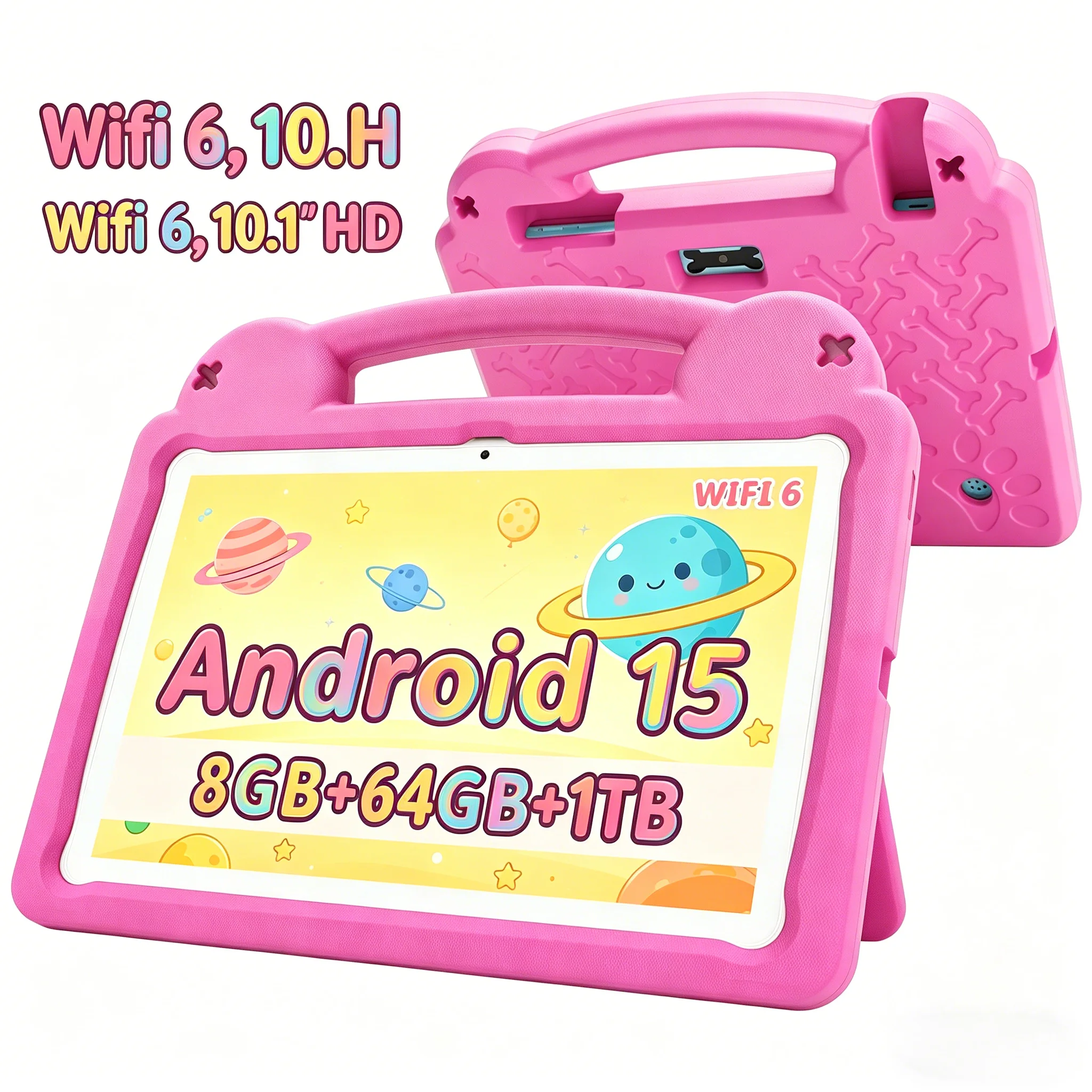 Paitanry Kids Tablet 10.1" Android 15 8GB+64GB 1280x800 HD Display WiFi 6 Dual Camera Parental Control for Toddler Education