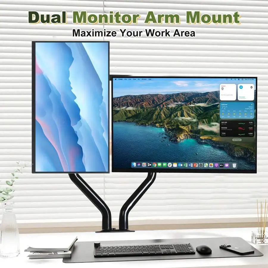 Dual Monitor Arm Gas Spring Stand 17-32' Adjustable Heavy Duty Alloy Desk Mount VESA 75/100