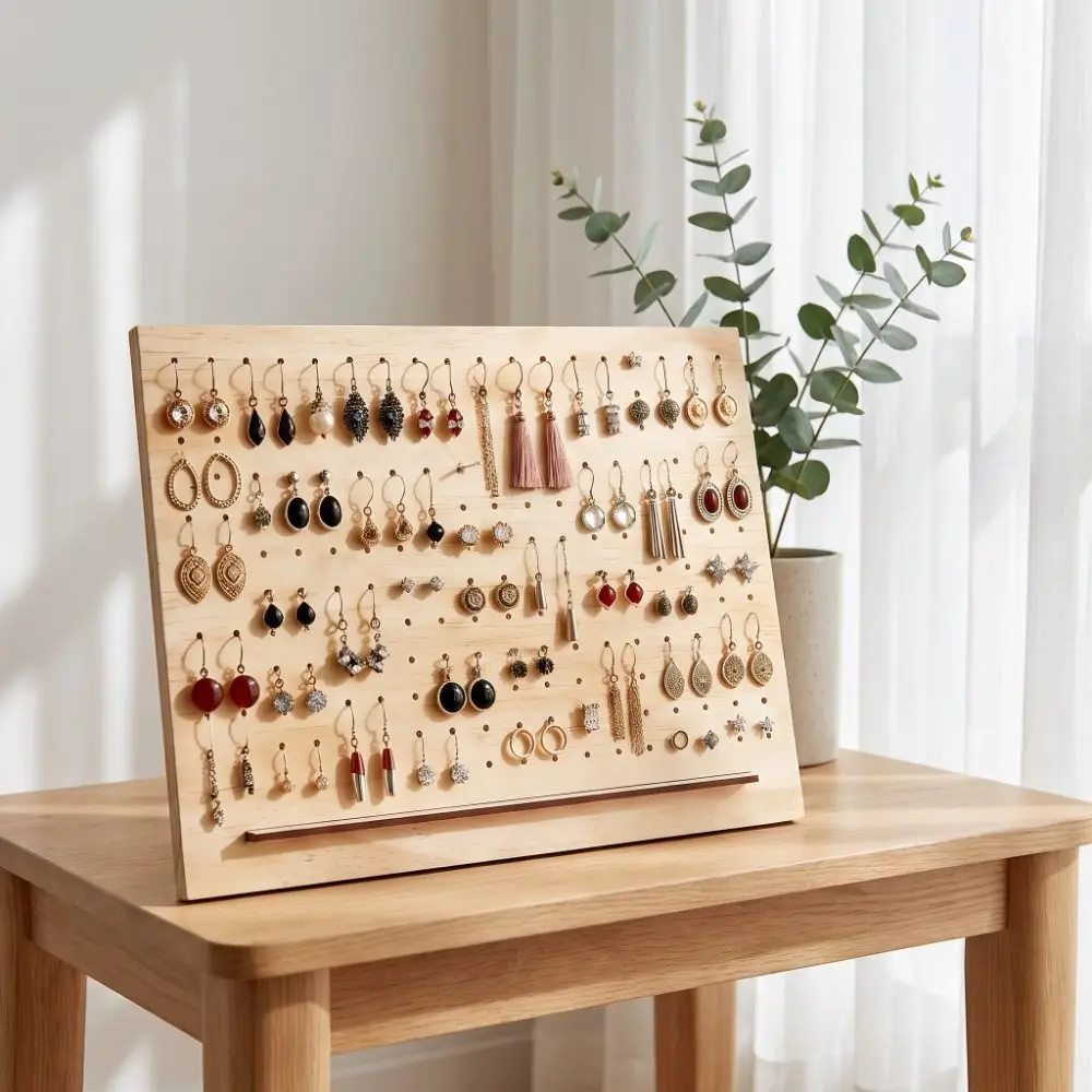 Ornaments Wood Earring Holder Porous With Base Earring Stand Large Capacity Jewelry Storage Rack Shop Display