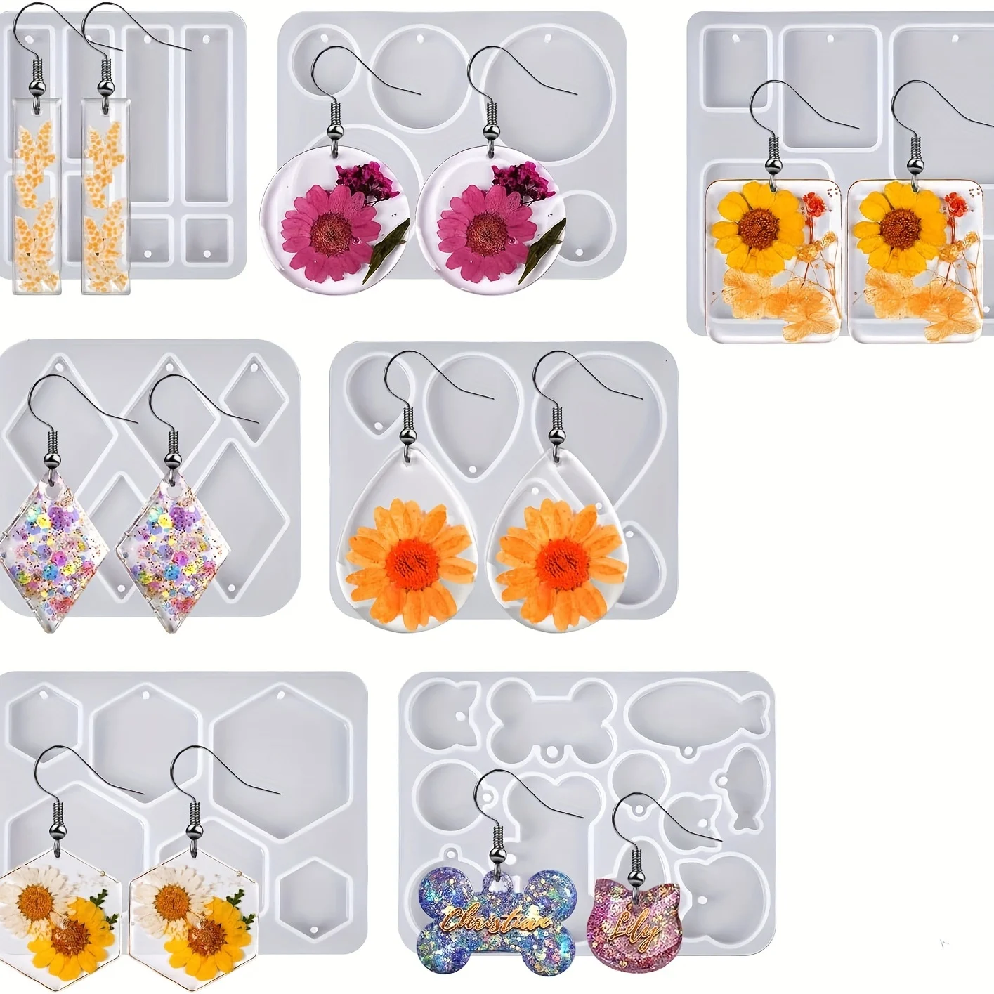 DIY Droplet Square Earrings Molds with Hole Crystal Epoxy Resin Casting Mould for Keychain Necklace Pendant Charms Jewelry Tool