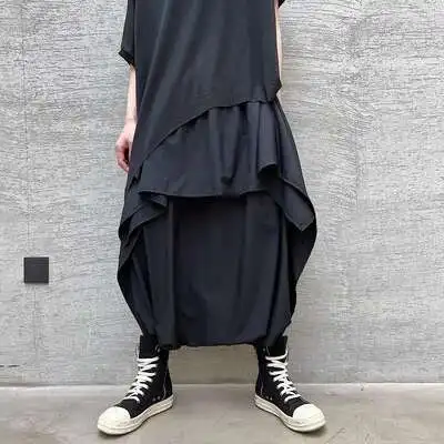 New Men's Pants Cut, Small Crotch, Drop Irregular Three-Dimensional Early Summer Haren Pants, Men's Japanese Loose Culottes, Pan