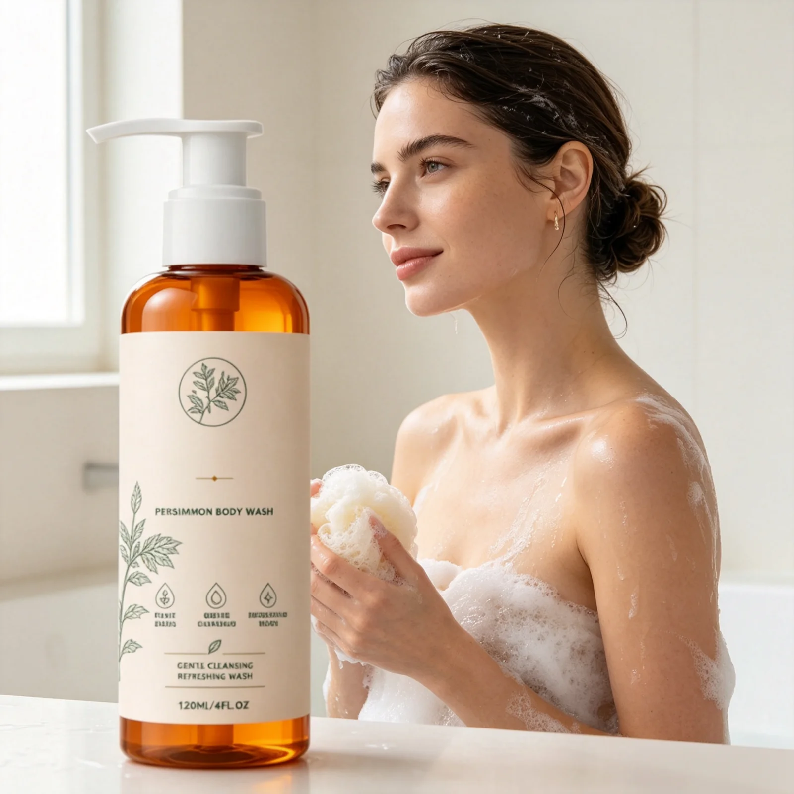 Persimmon Body Wash Odor Eliminator Smooth Body Cleansing Deodorizing Dirt Remover Remove Dead Skin Refreshing Shower Gel 120ml