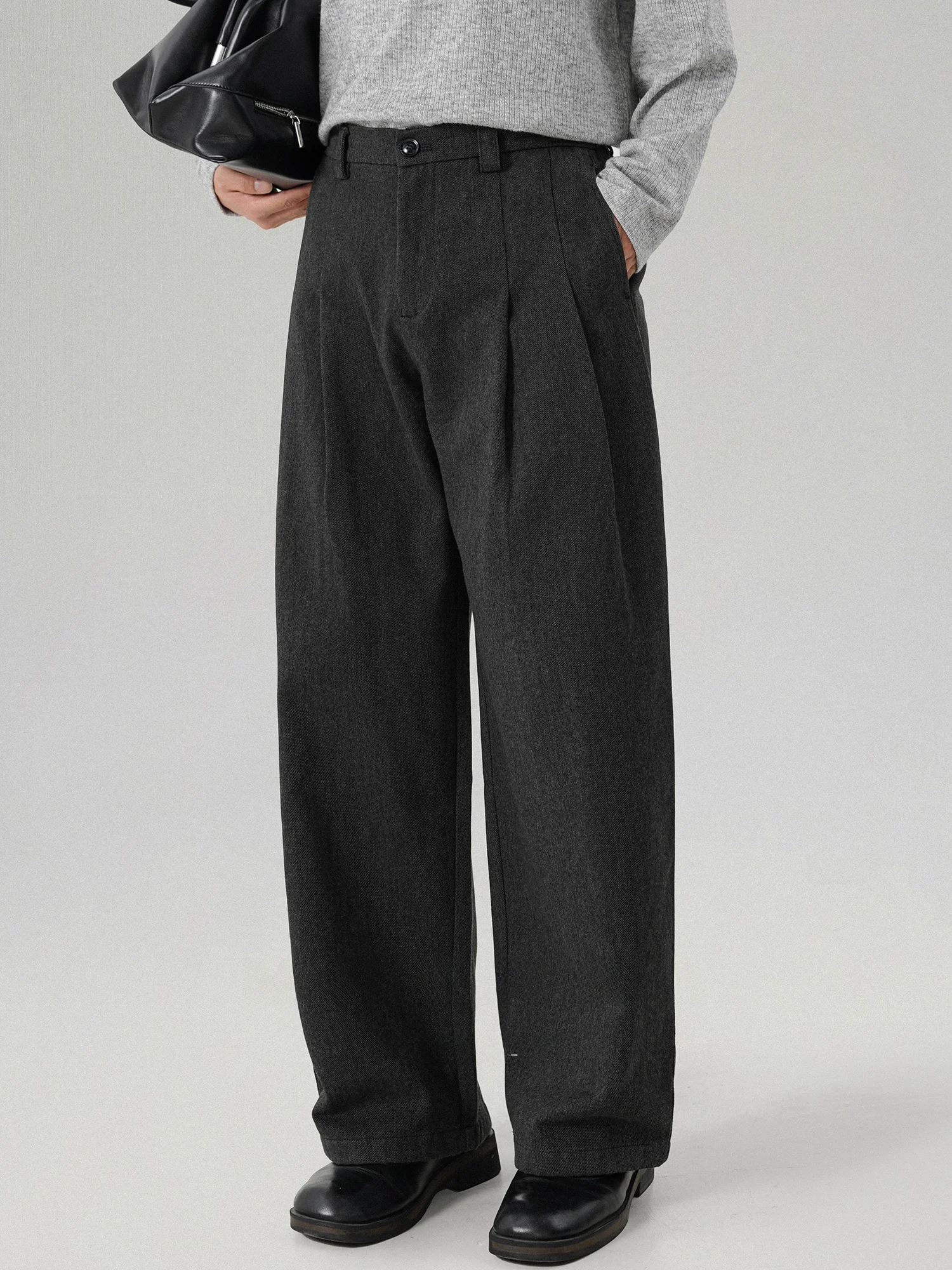 Soft Fleece Lined Wide Leg Men's Jeans Casual Loose Fit Straight Cut Trousers Comfortable Elastic Waist Cotton Blend Long Pants