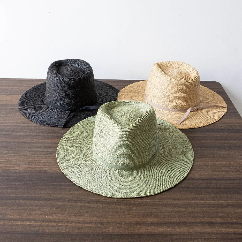 Spring Summer Fashion Handmade High-quality Dyed Raffia Grass Wide Brim Jazz Hat Outdoor Beach Hat Sun Hats For Women Man Caps