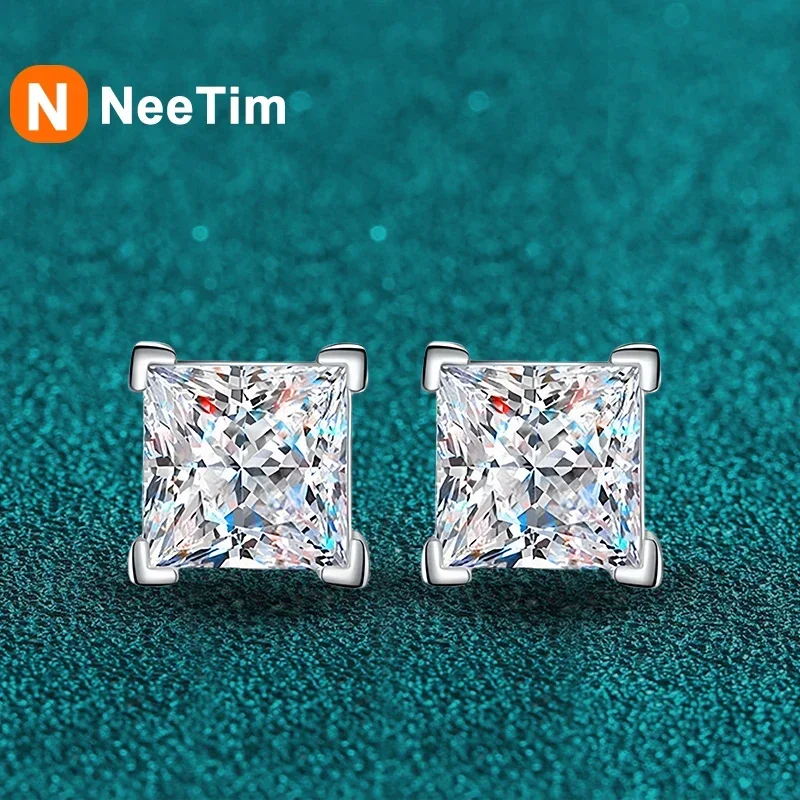 NeeTim 1ct D Color Moissanite Stud Earrings For Women Luxury Jewelry Original 925 Sterling Wedding Party jewellery for woman