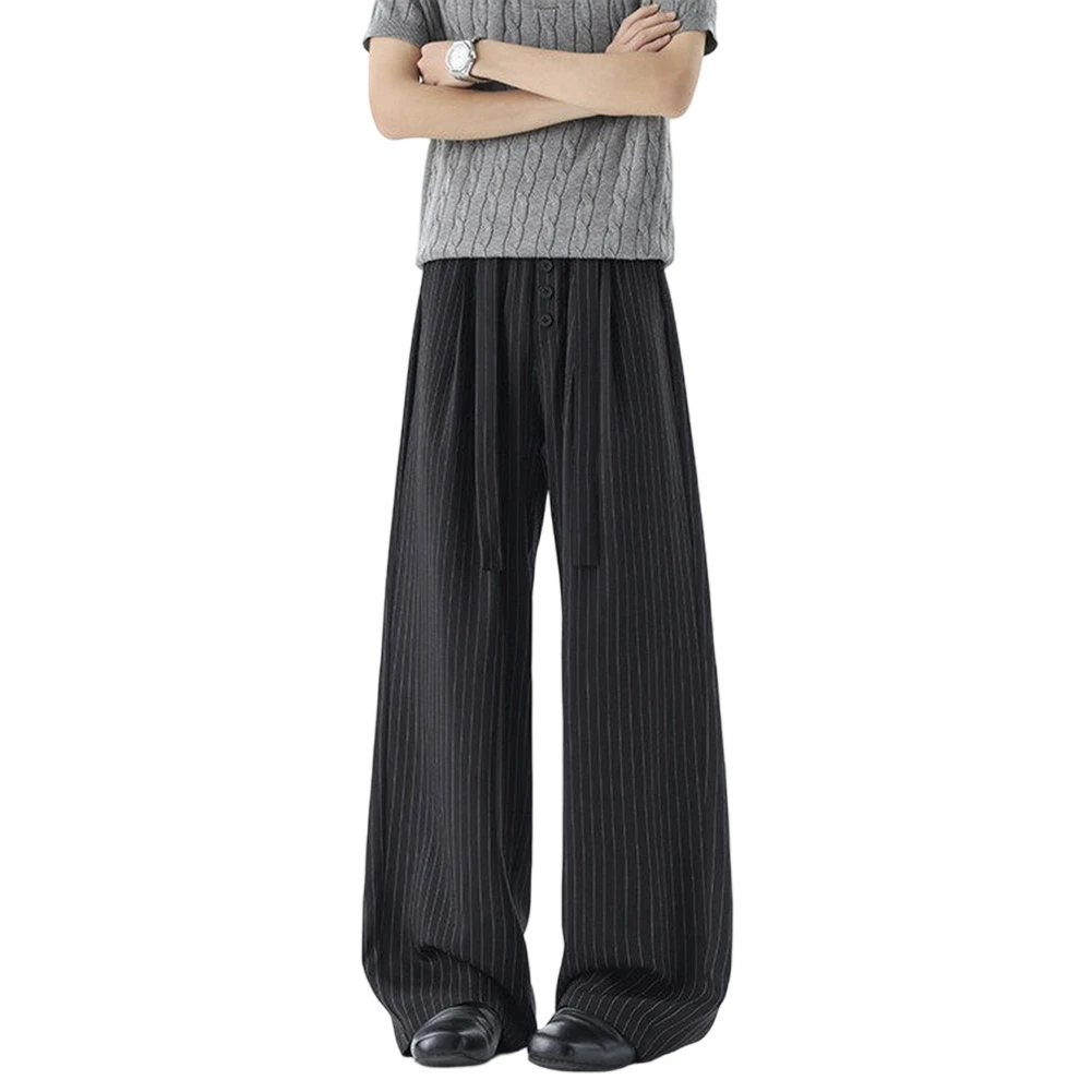 Men Vintage Striped Suit Pants Loose Wide Leg Straight Draped Simple Trousers
