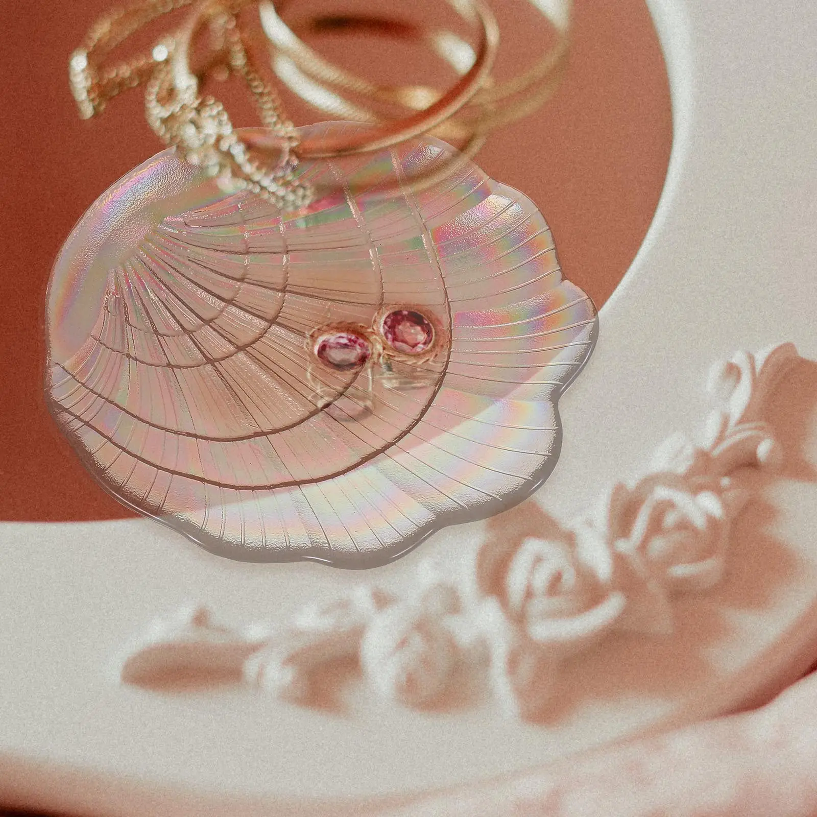 Shell-Shaped Jewelry Organizer Tray for Earrings, Necklaces, Rings, Bracelets, Lipstick & Perfume Display