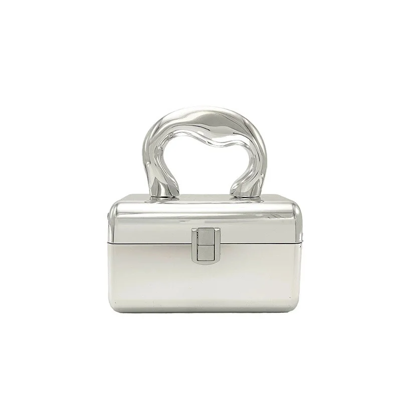 Glaze Silver Square Box Bag for Women 2026 New Fashion Bright Glossy Surface Shoulder Bag Versatile Chain Acrylic Banquet Bag