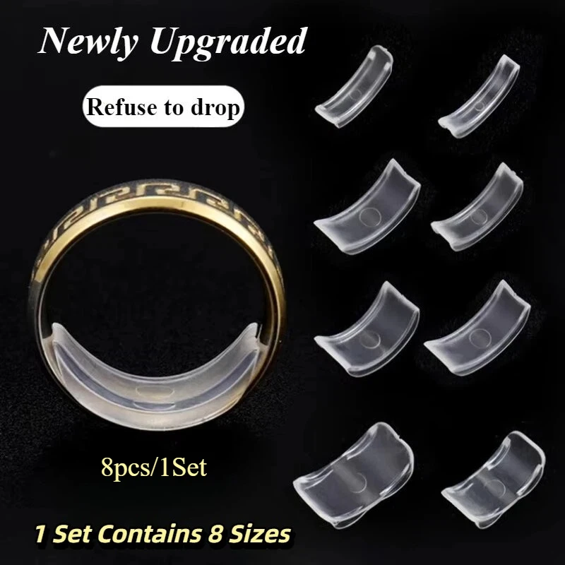 8 sets Invisible Clear Ring Size Adjusters,Transparent Ring Sizers Reducers, Anti-Loss Ring Guards, Easy to Install And Remove