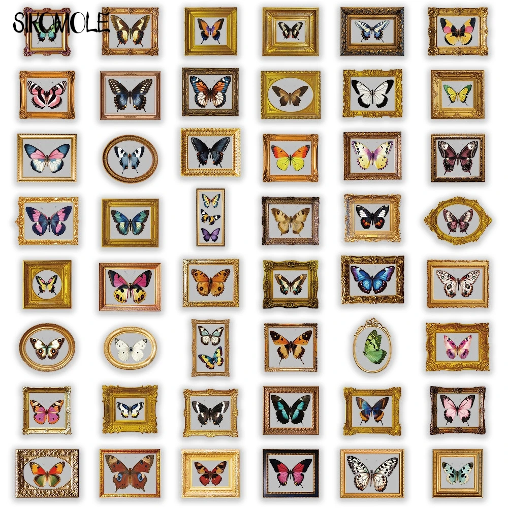50PCS Vintage Butterfly Specimen Art Frame Transparent Graffiti Stickers Book INS DIY Diary Decorative Accounts Laptops Sticker