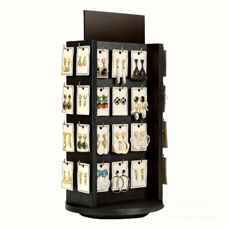 Solid Wood Jewelry Stand Earring Necklace Storage Holder Vertical Rotate Jewellery Display Shelf Exhibitor Counter Showcase Rack