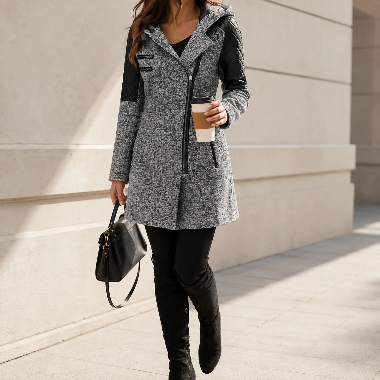 Hooded Zipper Coat Loose Fit Literary Retro with Long Length Regular Sleeve Single Thick Long Sleeve Winter Women Coat