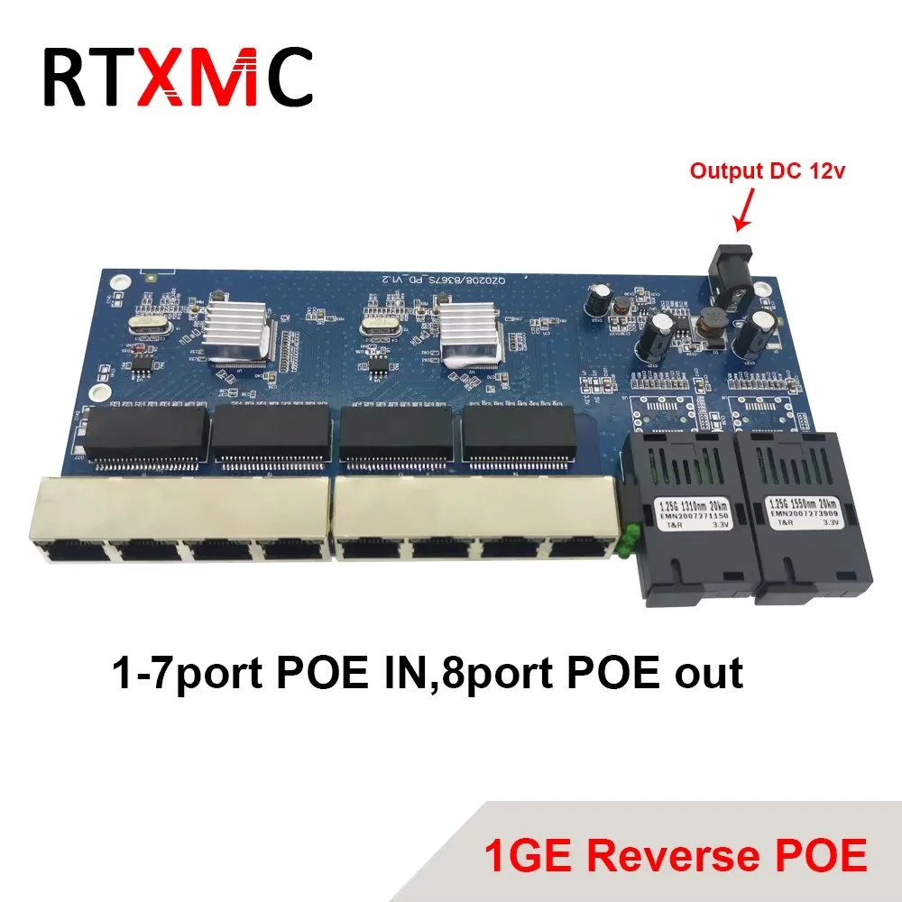 8UTP&2SC POE 10/100/1000M Gigabit Ethernet switch Ethernet Fiber Optical Media Converter Single Mode 8*RJ45 UTP and 2*SC fiber