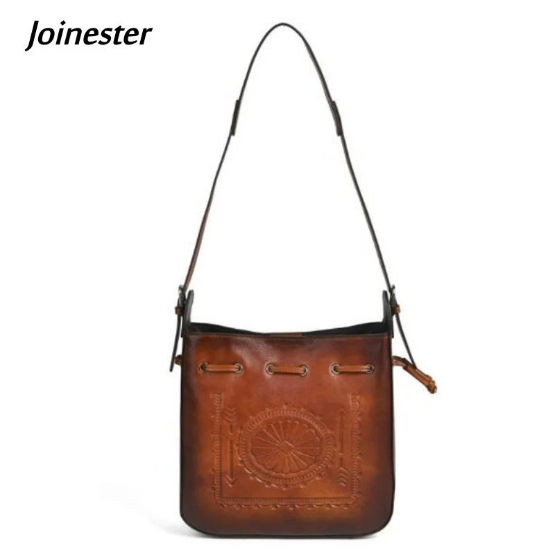 Full Grain Cow Leather Embossed Shoulder Bag Retro Style Hand-rubbing Commuting Business Soft Crossbody Bags Versatile Clutch
