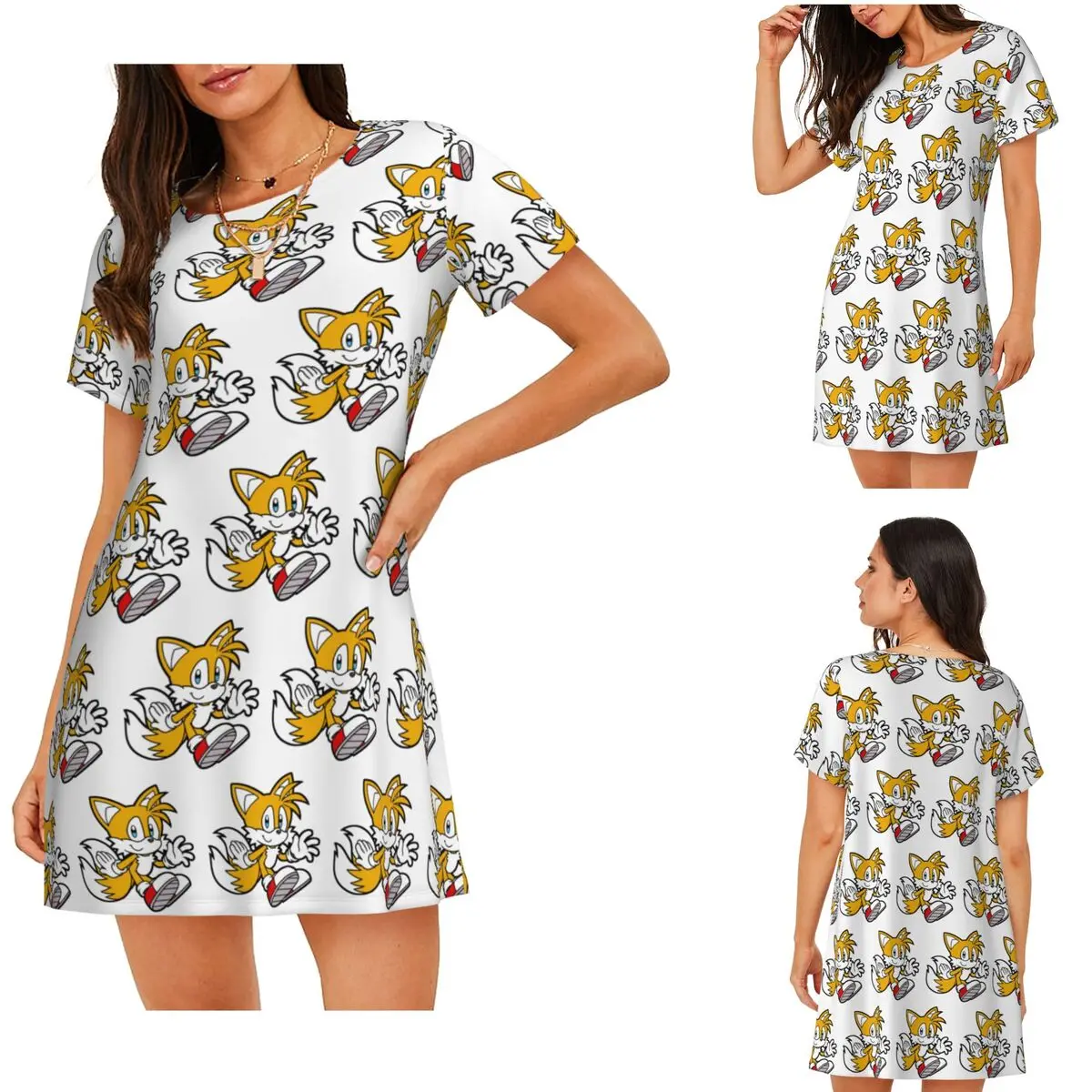 Custom Miles Tails Prower Short Sleeves Nightdress For Sleeping Sleepshirts Women Short Sleeve Nightgowns Loose Pajama Dress