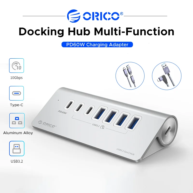 ORICO USB 3.2 10Gbps Docking Hub Multi-Function 4/7 Port Switch Type-C Splitter PD60W Charging Adapter ForPC Laptop Accessories