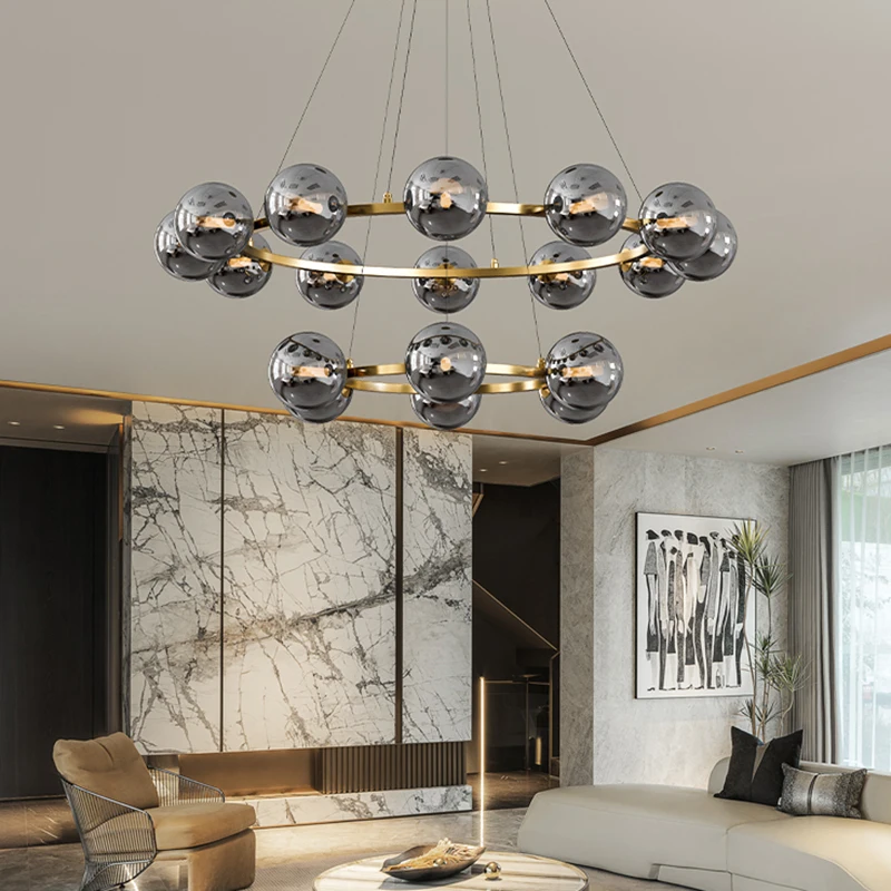 Luxury Ring chandelier led smoky gray glass Bubble Ball Lamp for living room dining room hanging light indoor Magic Bean Lamp