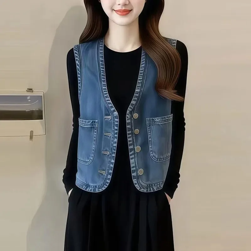 Korean Ladies Large Size 5xl Cowboy Sleeveless Short Coat Summer Women Fashion Cardigan Waistcoat Tops Female Denim Vest