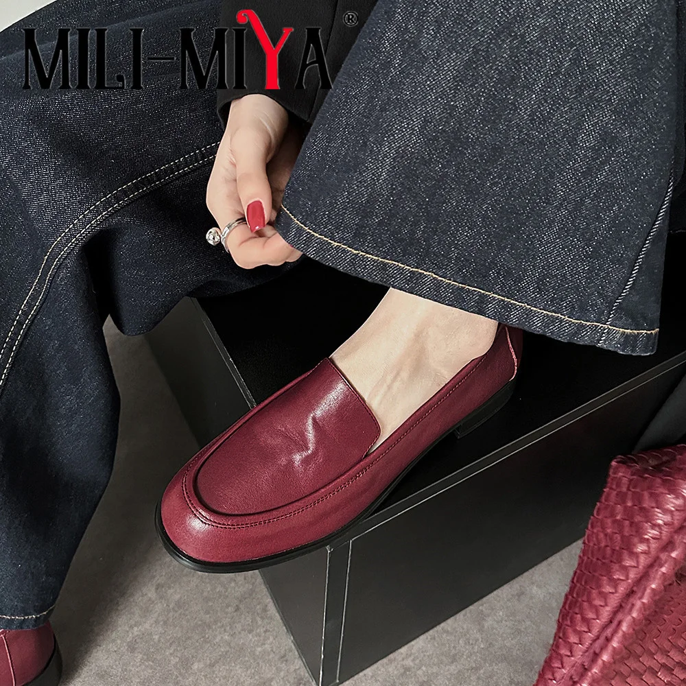 MILI-MIYA New Autumn Genuine Leather Women Round Toe Pumps Design Comfort Thick Heel Commuter Manual Made Shoes Big Size 34-43