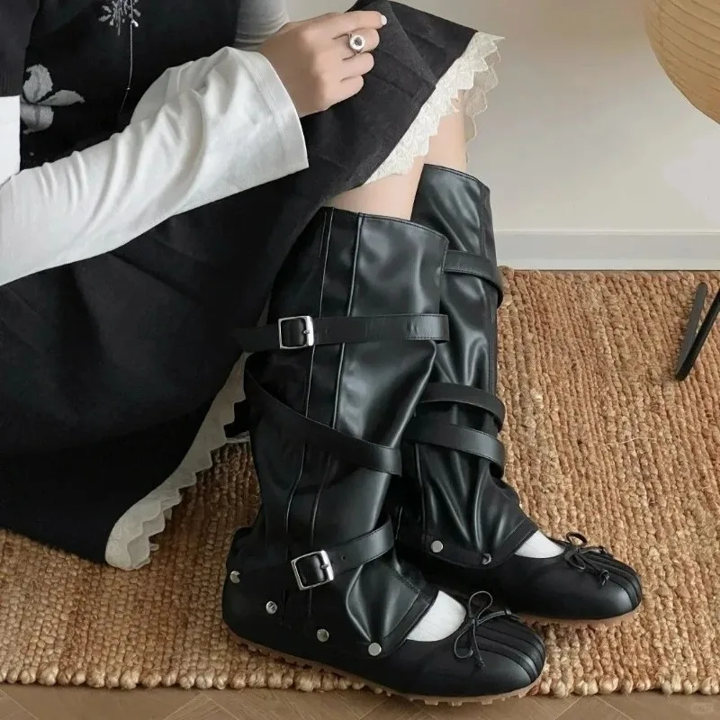 New Detachable Twoway Ballet Boots for WomenFrenchstyle Bow Flat Shoesretro Largecalf Boots That Slim The Legs Summer Cool Boots