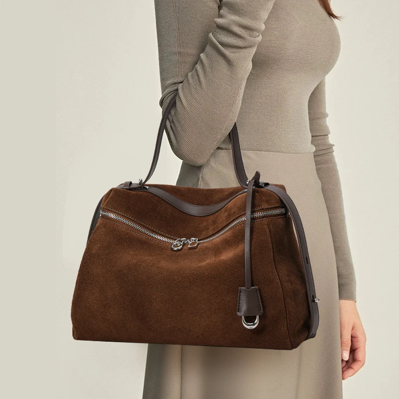 Aidrani Brown Split Leather Tote Bag  Womens Soft Cowhide Handbag with Zipper & Interior Pocket, Perfect for Daily Use