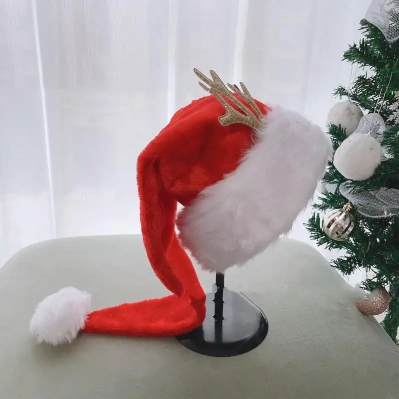 Theme Party Reindeer Antler Santa Hat Christmas Bobble Hat All Age Festival Santa Caps Family Gathering Christmas Hat Y08E