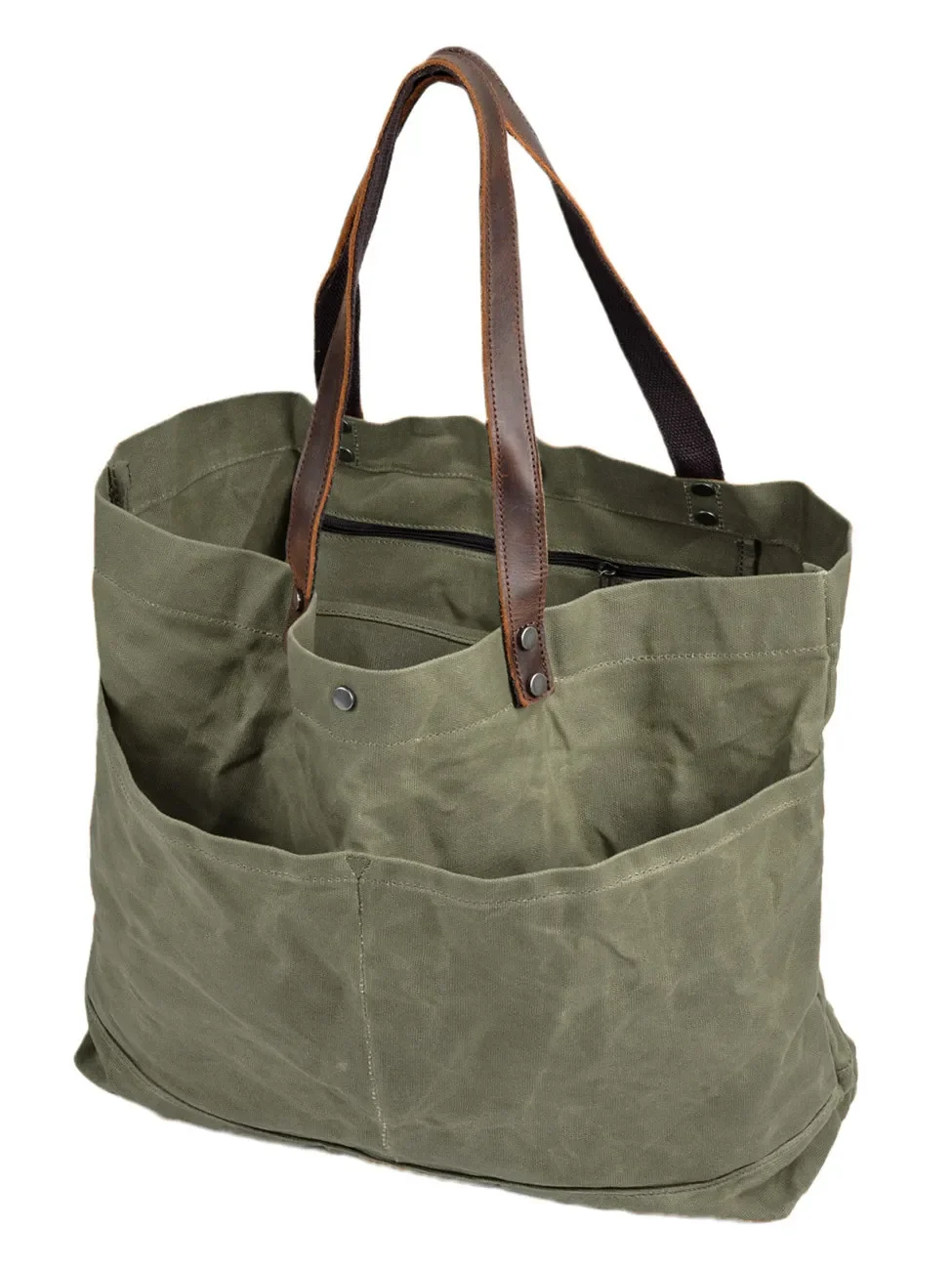 Literary and retro canvas bag with cowhide large-capacity men's shoulder bag Japanese tote bag