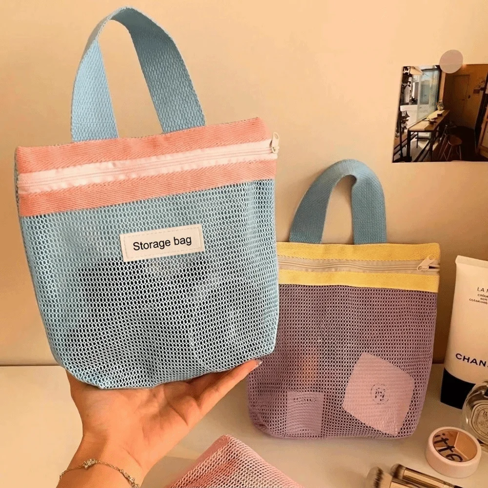 Bag Large Capacity Mesh Makeup Bag Transparent Breathable Toiletry Bag Drain Holes Macaron Color Shower Organizer Travel
