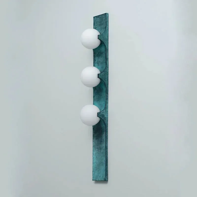 2025 Retro Green Aged Wall Lamp Art Long Vertical Lamp Foyer Background Glass Ball Lamp Aisle Corridor Balcony Wabi Sabi Lightin