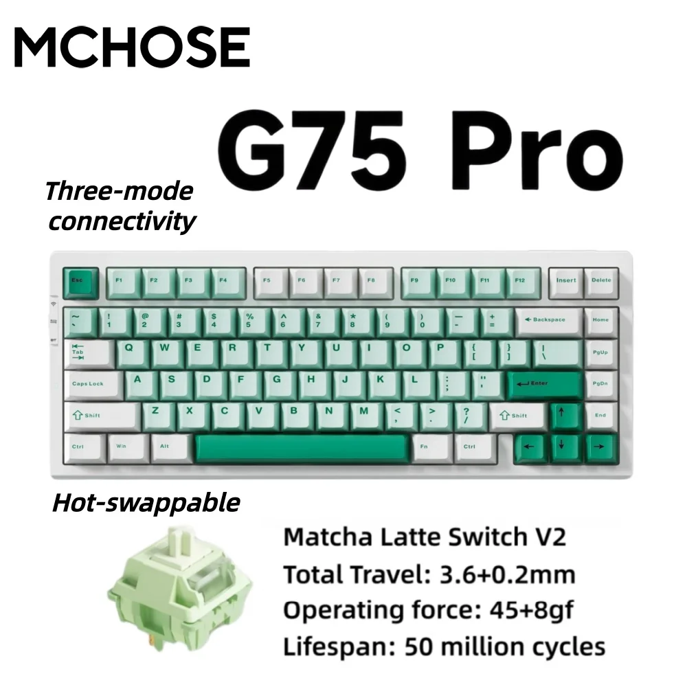 MCHOSE G75 Pro Hot Swappable Wireless Mechanical Keyboard 75% Layout Gasket Mounted 5 Layers Dampening RGB Backlit Tri-Mode 