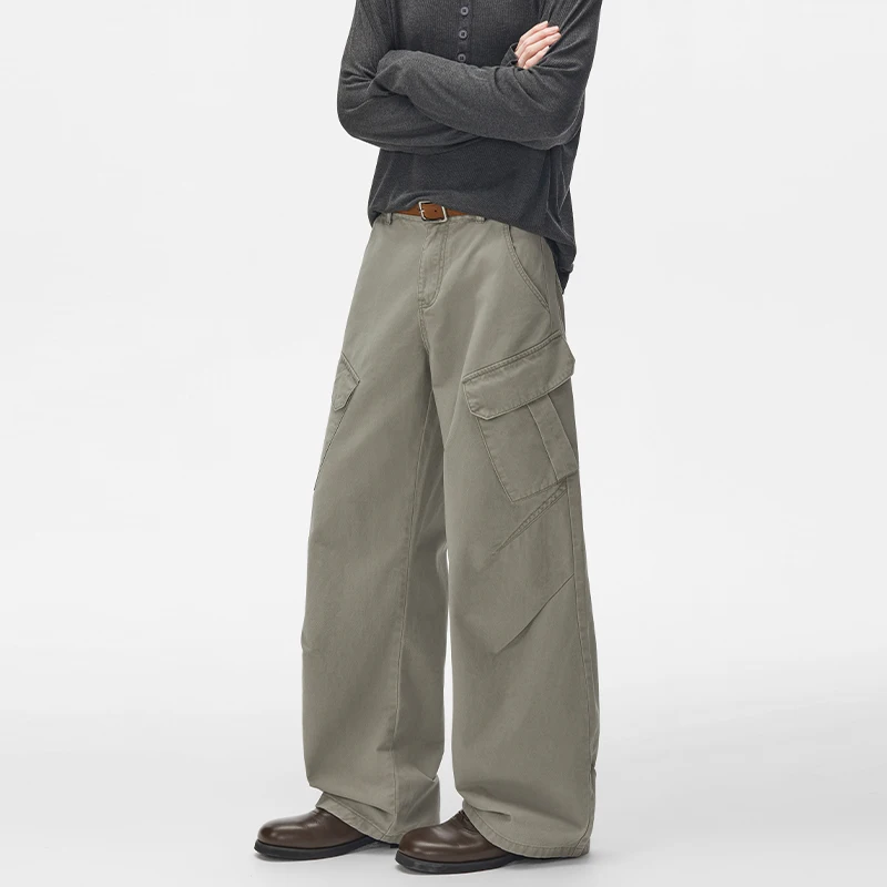 Autumn American Style Trendy TwoTone Curved Loose Wide Leg Cargo Pants For Men Cool Trendy Casual Workwear Pants GDC56