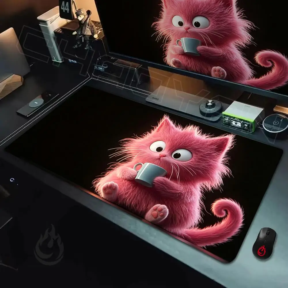 Teacup and pink cat Mouse Pad Large Computer Office Game Table Mats Rubber Anti-slip XXL Mouse Mat HDP Long Desk Pads Mauspad