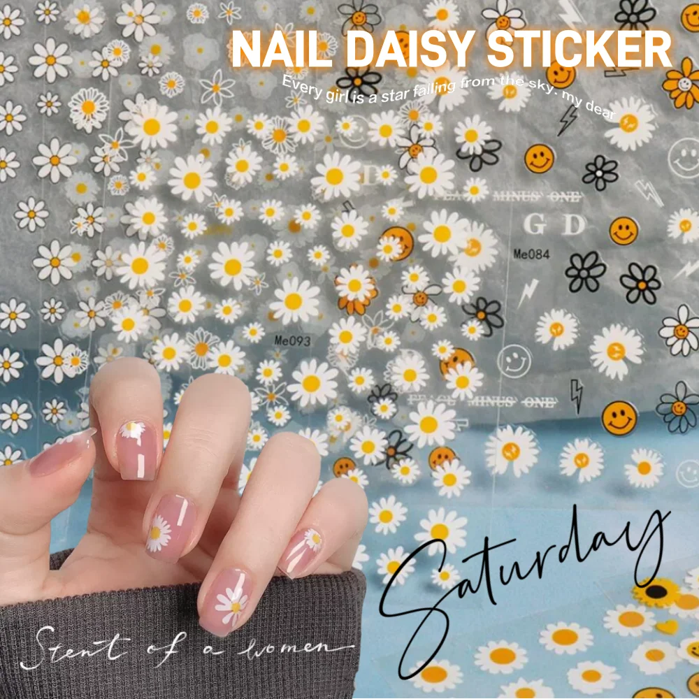 1Pcs Daisy Flowers Nail Stickers White Florals Petals 3D Nail Art Decals Adhesive Sliders Nail Stickers Decoration DIY Manicure