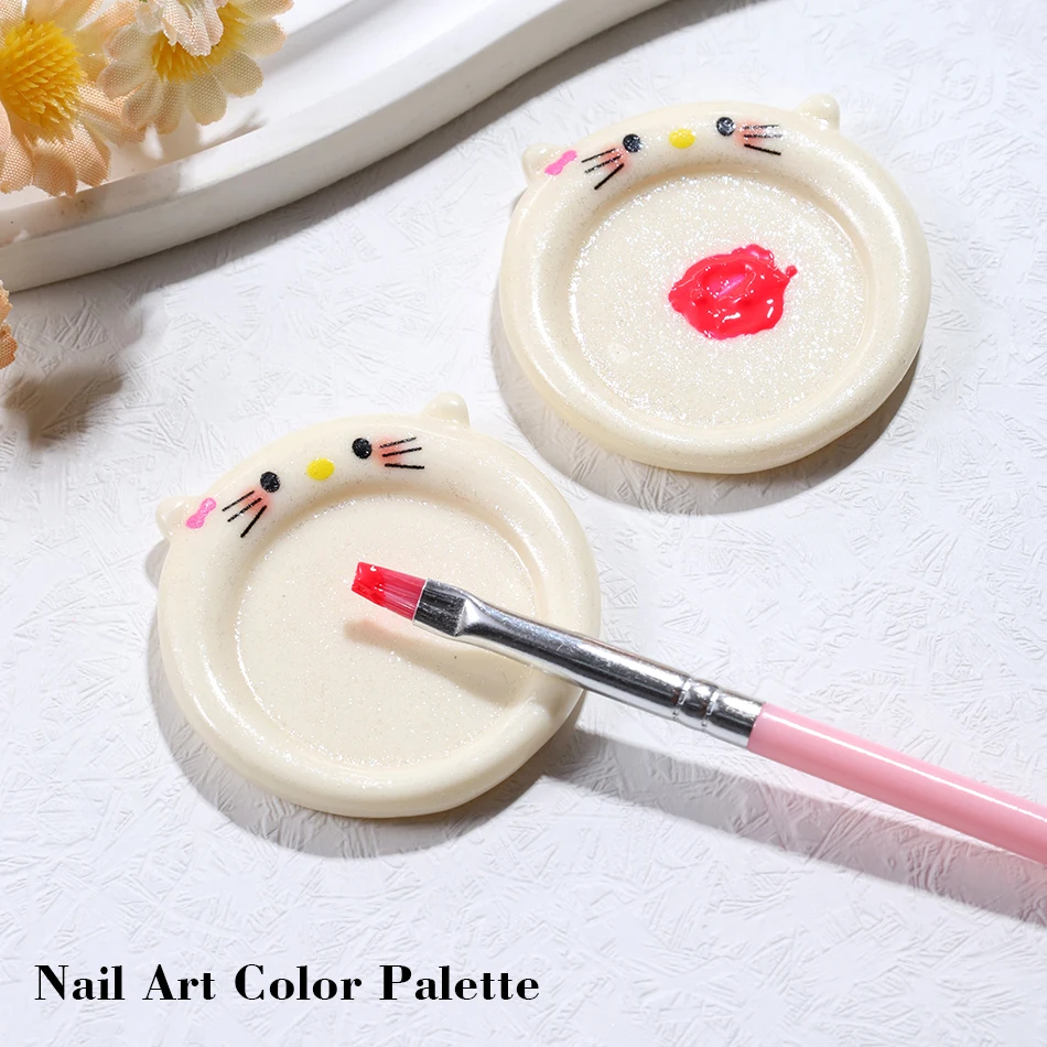 2pcs Cartoon Cat Color Palette Nail Art Mixing Color Drawing Pallet Gel Polish Nail Painting Board Color Palette Manicure Tools