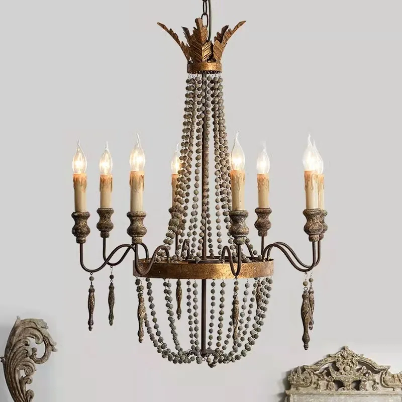 Creative American Retro Distressed Pendant Lamp For Living Room Home Decor Duplex Bronze Iron Wood Chandeliers Lamp E14 Led Bulb