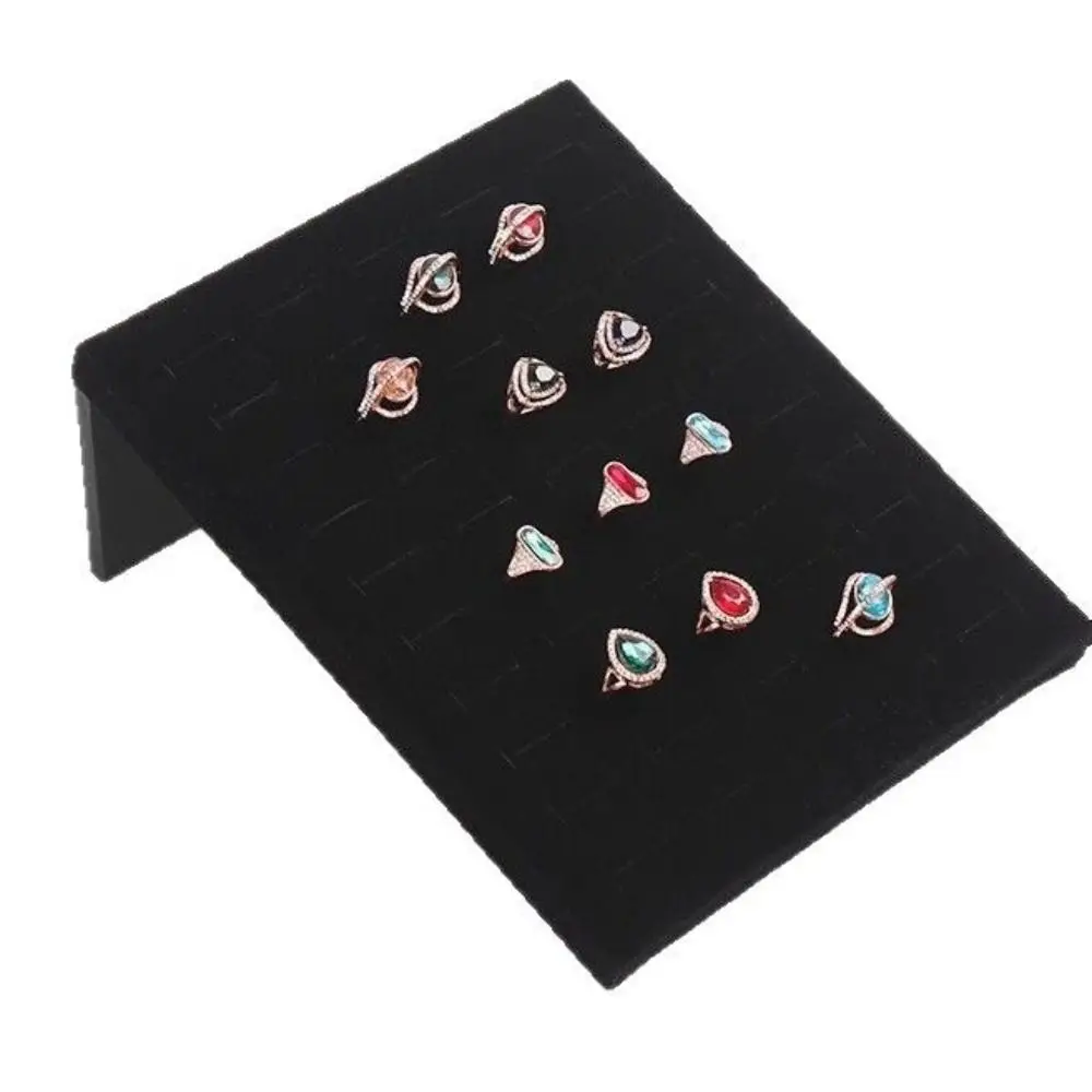 50 Slots Rings Display Stand Soft Velvet Space-Saving Jewelry Organizer Black Gray L Shaped Ring Holder Earrings Bracelet