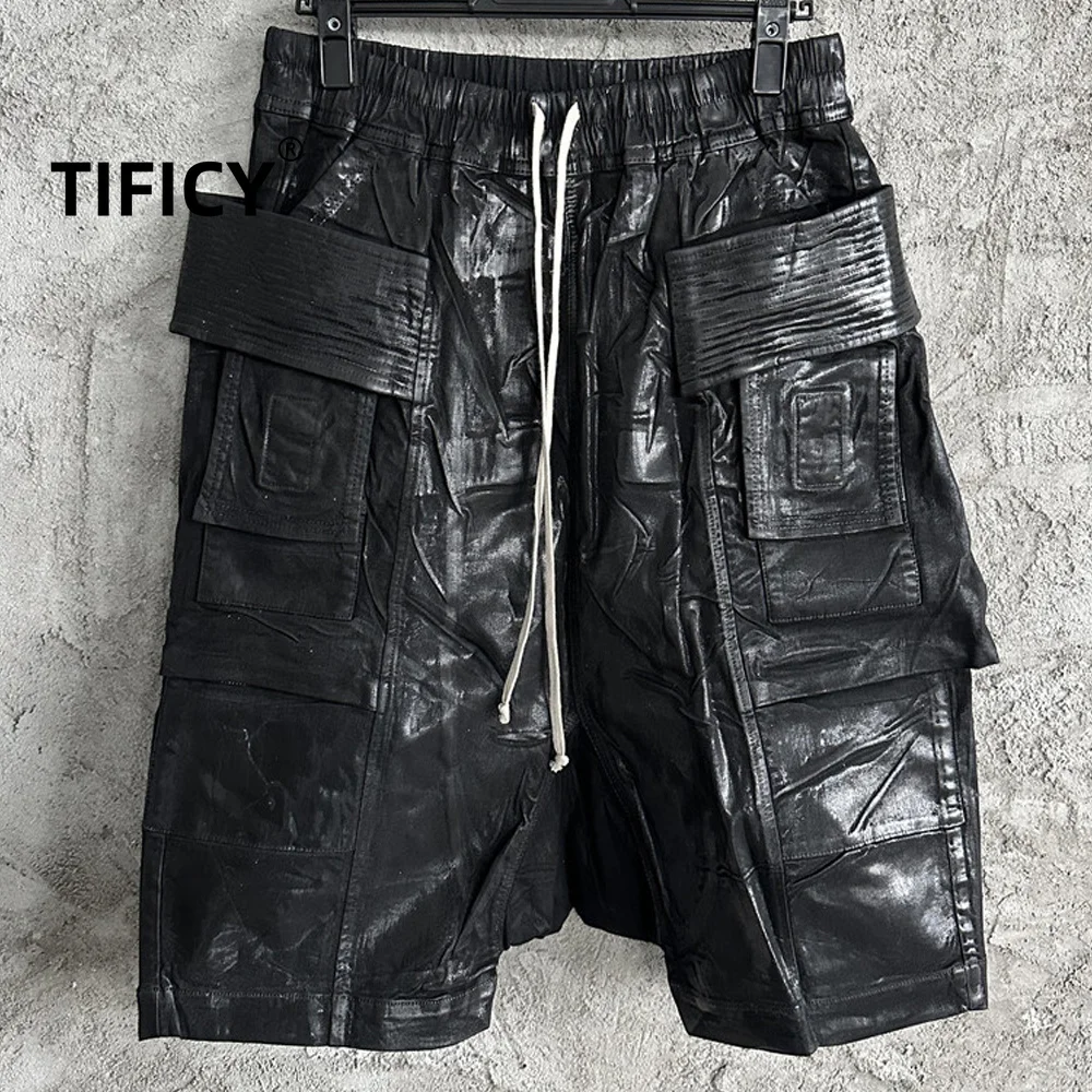 High Street RO Vintage Brushed Wax Loose Summer Cropped Pants Casual Wide Leg Pants Retro Straight Leg Workwear Shorts